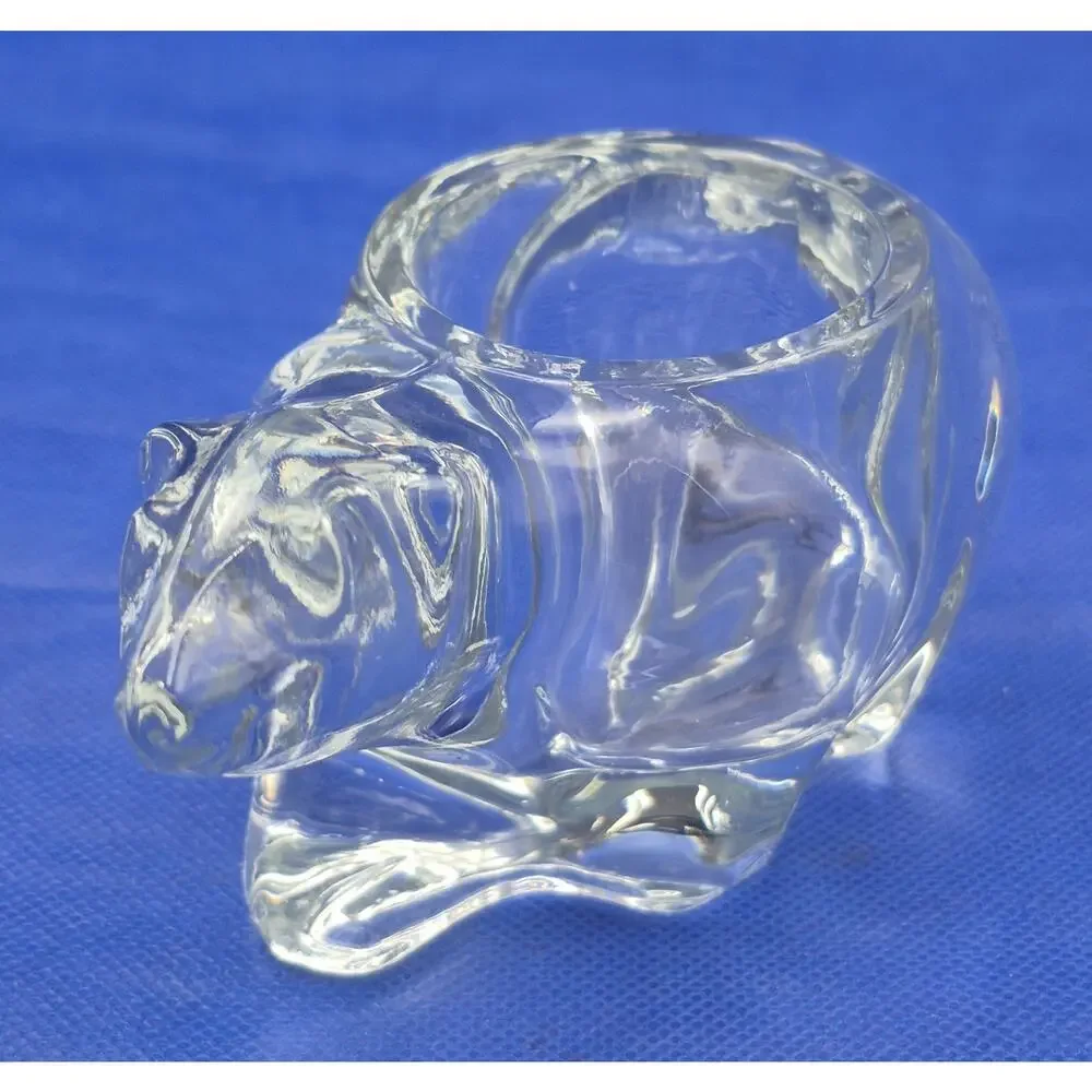 Vintage Indiana Glass Clear Polar Bear Votive Candle Holder 4.5